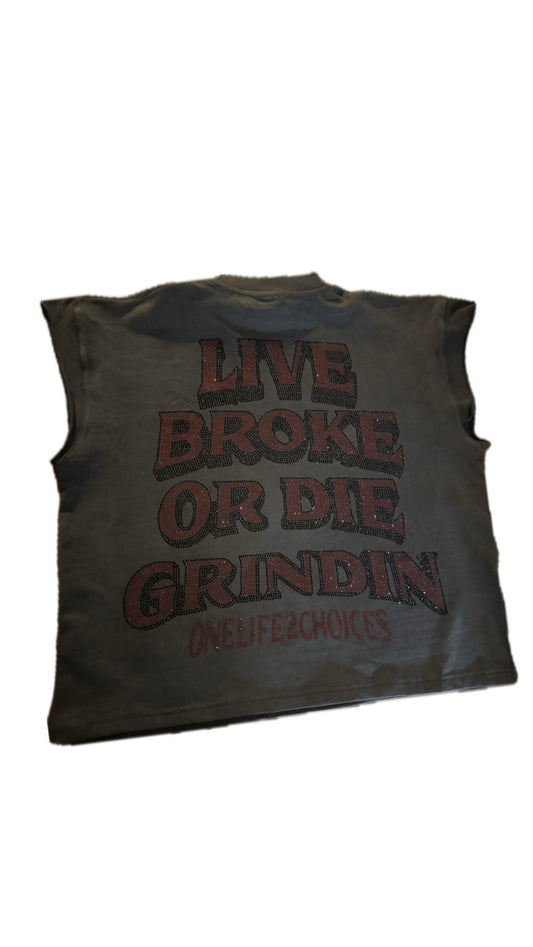 RISEANDGRIND SMOKE GRAY RHINESTONE TEE